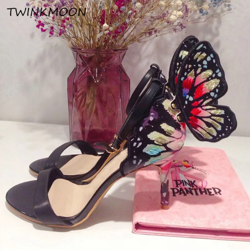 Женская обувь на высоком каблуке с 3D крыльями ангела сандалии металлической