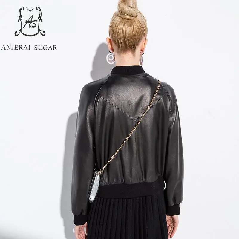Autumn women Sheepskin Genuine Leather jacket Black motorcycle Casual short pocket real leather Baseball jaqueta couro feminina | Женская