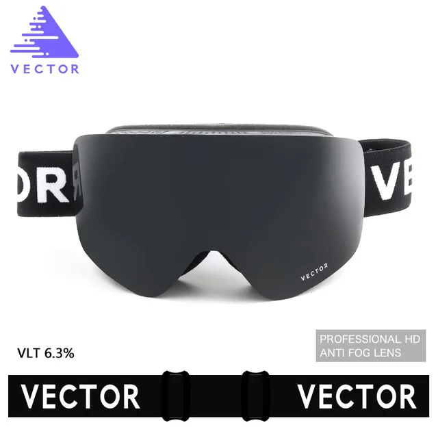 Black white strap Векторные лыжные очки для мужчин и женщин 2 линзы UV400 противотуманные лыжные очки снегоход Сноуборд Снег очки катание маска лыжные очки - Цвет: Black white strap