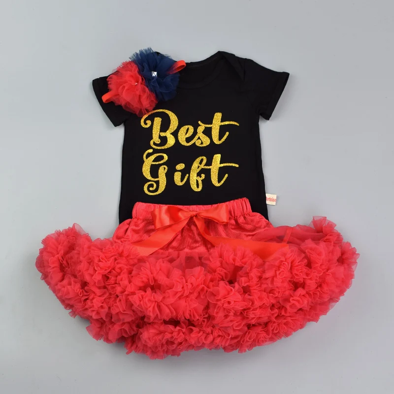 Black Red best Дизайн; комплект из 3 предметов; детский хлопковый комбинезон для новорожденных девочек+ многослойная юбка-американка+ повязка на голову с цветами; лучший подарок на день рождения - Цвет: Black Red best