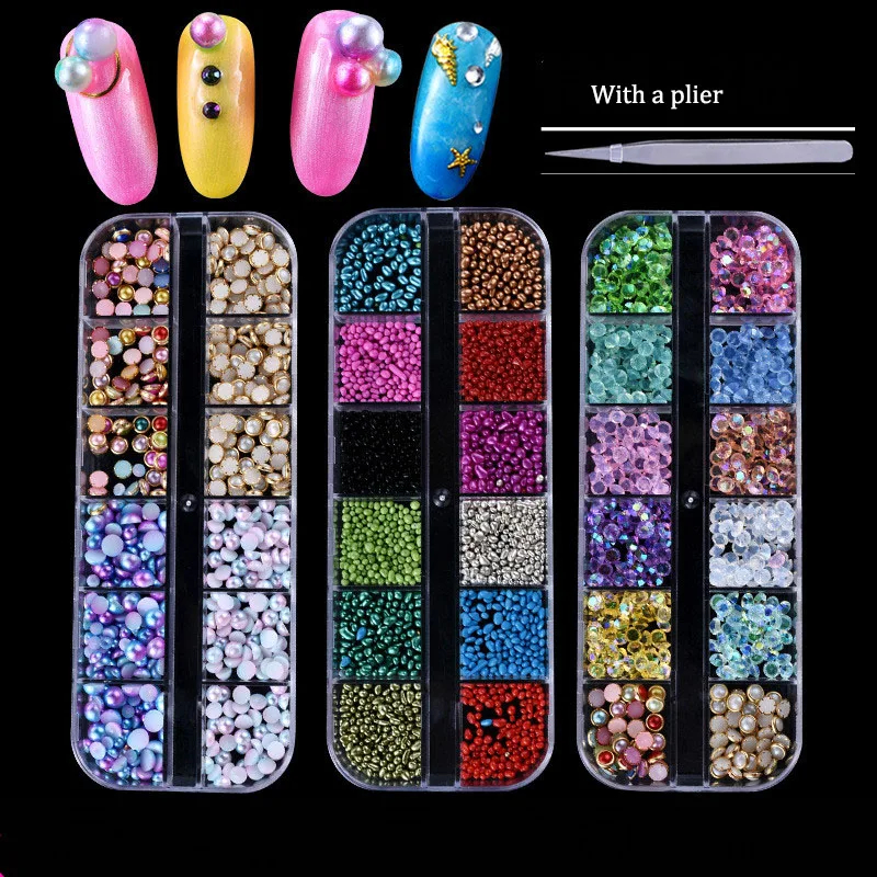 Смешанный 12 Маникюр для ногтей сетка хрустальные стразы палитра Сделай Сам