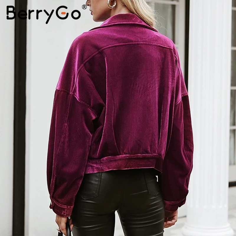 BerryGo вельвет однобортный Осенняя куртка для женщин Повседневное карман зимняя