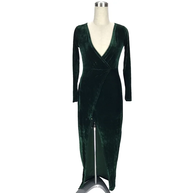 Осенняя мода 2020 бархатные сексуальные платья макси с глубоким v образным вырезом