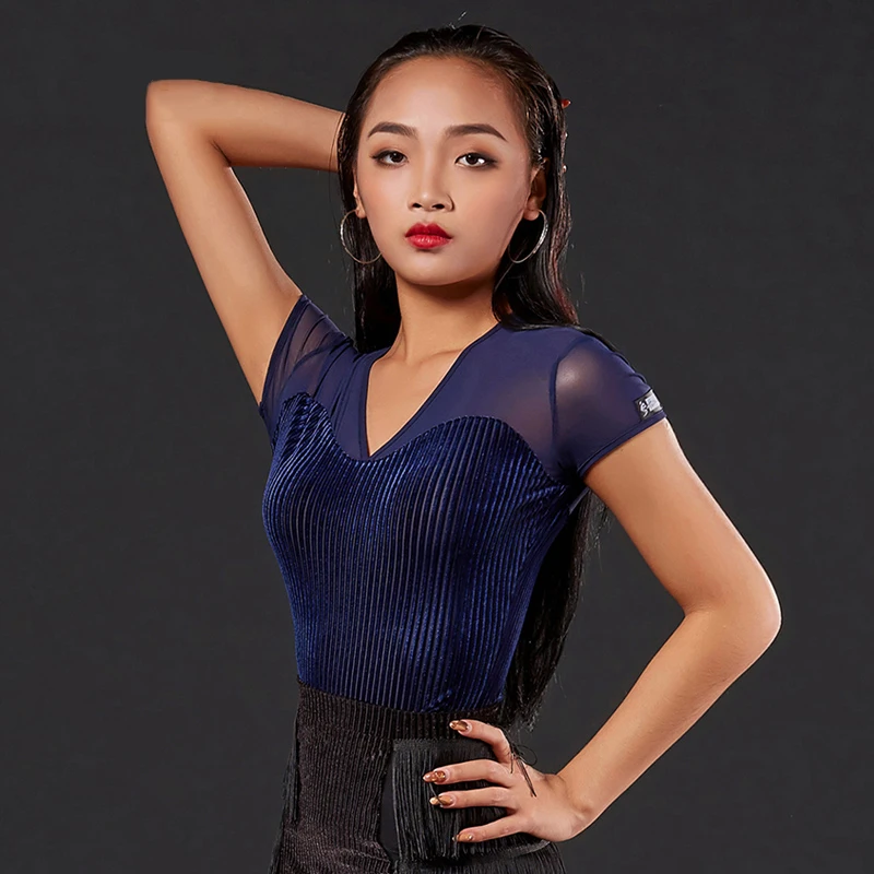 

Latin Dance Tops for women Performance Costume V-neck shirt Cha cha / Rumba / Samba ballroom clothes Latin Partice Wear DQS1009