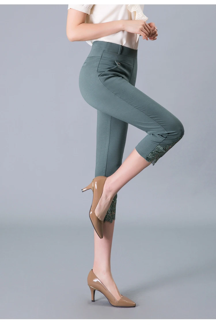 ASLTW, M-6XL, кружевные штаны, женские, летние, новые, тонкие, повседневные, эластичный пояс, Капри размера плюс, одноцветные, прямые штаны для женщин