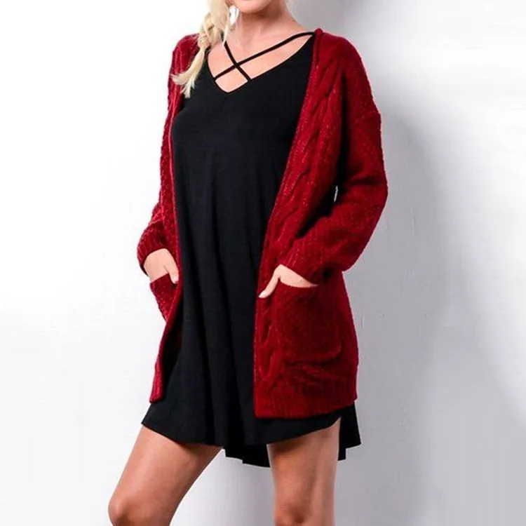 Long Solid Sweaters Fashion 2018 Women Casual V Neck Knitted Cardigan Sleeve Autumn Winter Tops for |