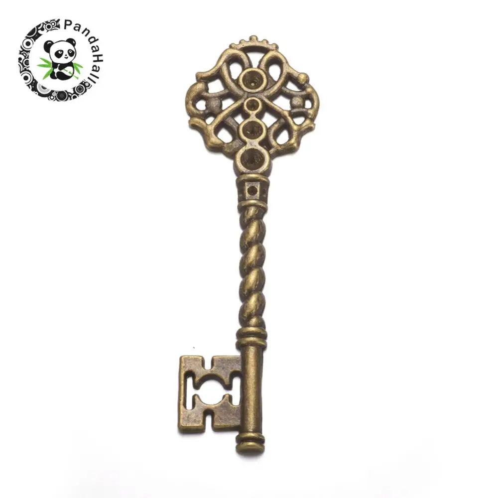 

Key Tibetan Style Pendant Rhinestone Settings, Lead Free and Cadmium Free, Antique Bronze Color, 68x20.5x3mm, Hole: 1mm