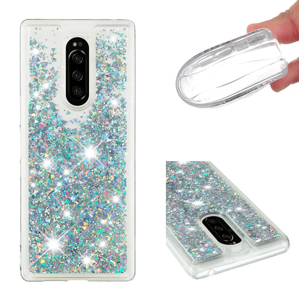 Сияющий ТПУ с песчаным декором anti-fall Love Heart чехол для телефона подходит SONY Xperia 1 |