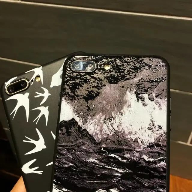 Новый дизайн Моды Ласточки Волны маслом Pattern Мягкий ТПУ Задняя крышка Для iPhone 6 s