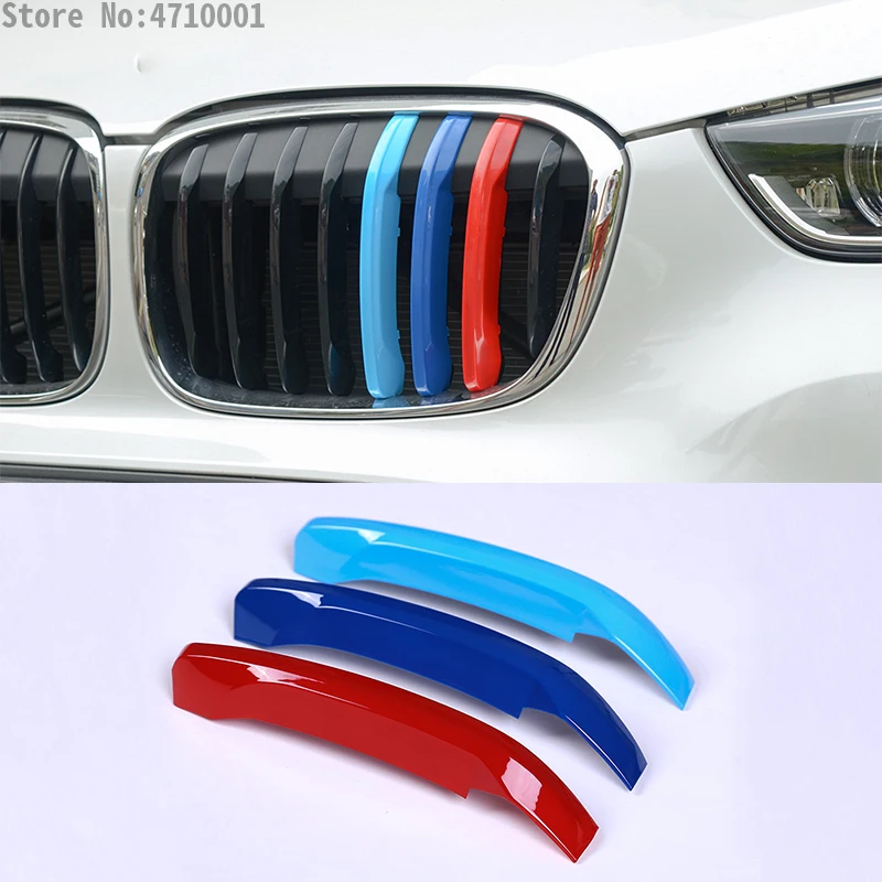 

3pcs Plastic Car Head Front Grill Trim Decoration Sport Stripes Emblems 3D Stickers For BMW X1 F48 2016 2017