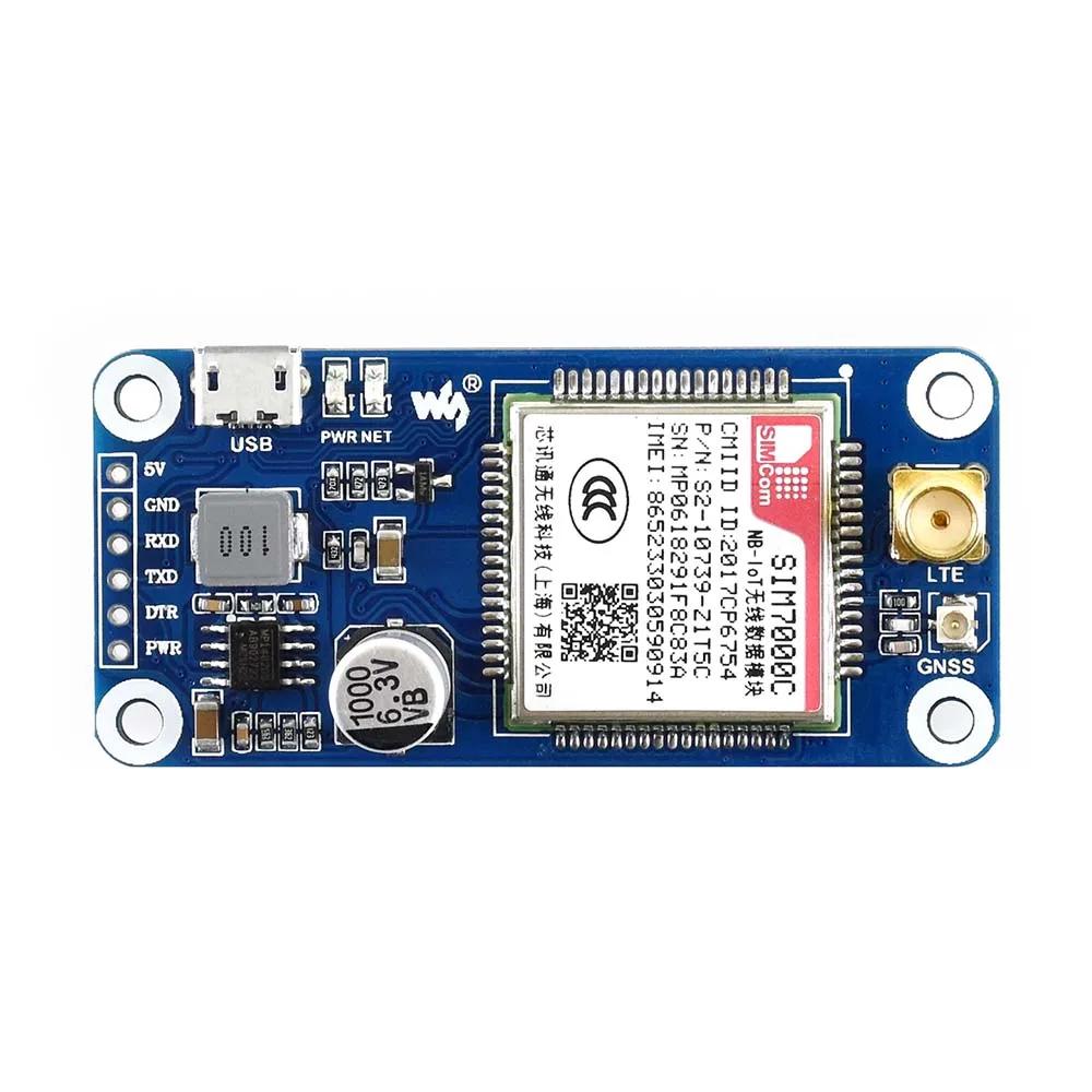 Waveshare NB-IoT/eMTC/EDGE/GPRS/GNSS HAT для RPi Zero/Zero W/Zero WH/2B/3B/3B + на основе SIM7000C поддерживает TCP HTTP FTP