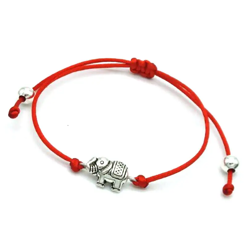 Lucky Red Silver head Слон браслет амулет красная веревочная нить Плетеный мужской