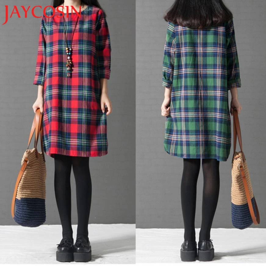 Женское платье в полоску Свободное длинное из хлопка и льна с длинными рукавами