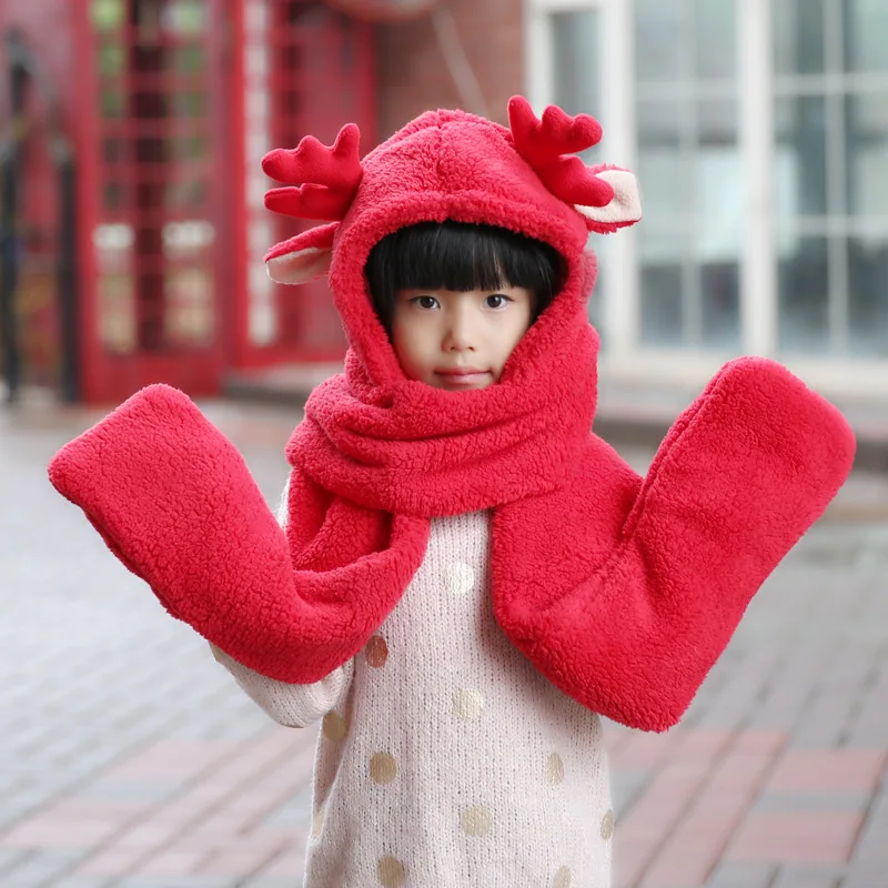 Мать и дочь зима теплая шапка шарф перчатки 3 In1 Onesie удобный мягкий искусственный