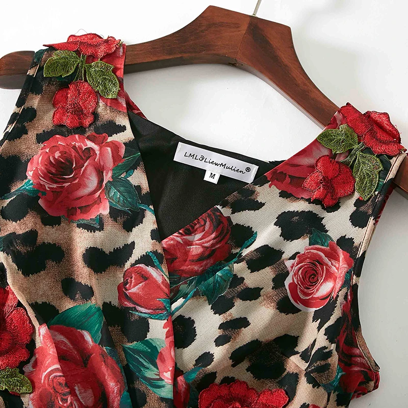 Женское милое длинное платье с леопардовым принтом V_neck в европейском стиле весна