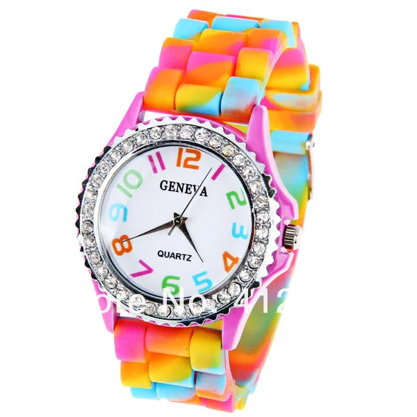 Кварцевые наручные часы Montre Femme Повседневные женские новые! Новые Geneva Rainbow Crystal