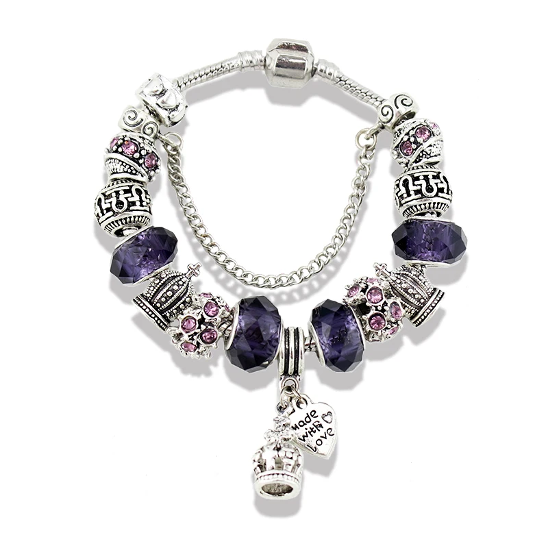 ANNAPAER посеребренные браслеты с подвесками в виде короны/сердца и обручи голубыми