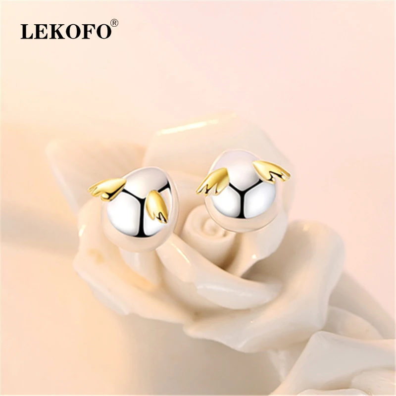 LEKOFO Fashion Jewelry Angel Egg Earrings Korean Cute Mini Small 925 Sterling Silver Stud For W | Украшения и аксессуары
