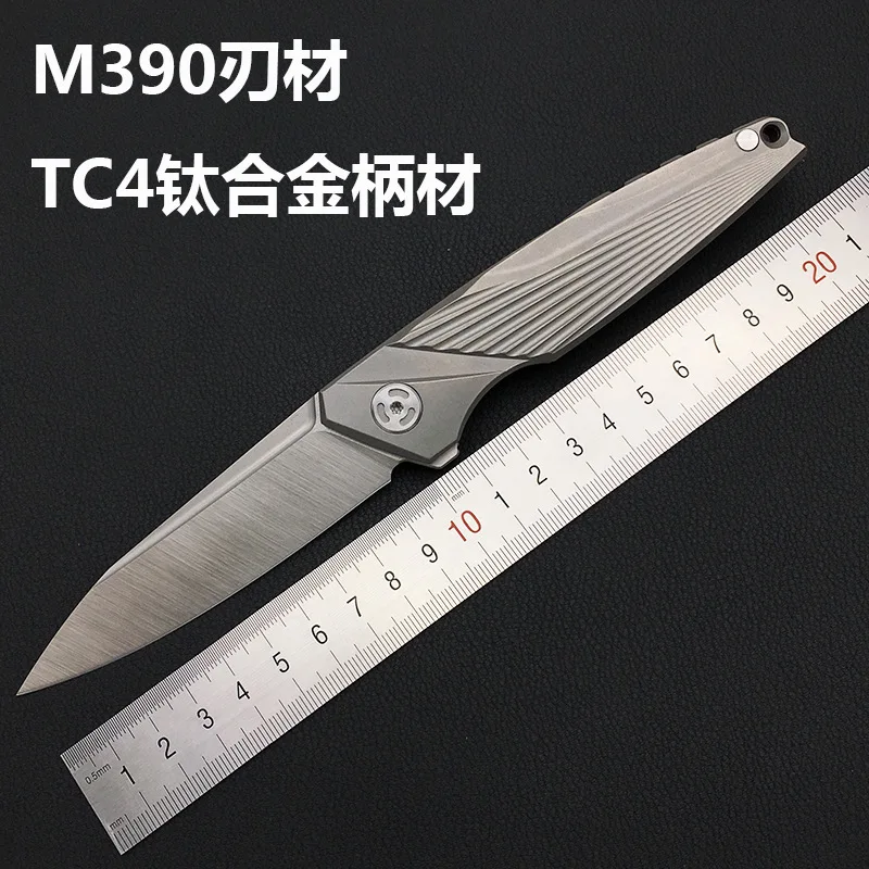 

High quality bearing Titanium handle M390 blade knife hunting camping outdoor self-defense knife tactical army Survival knife