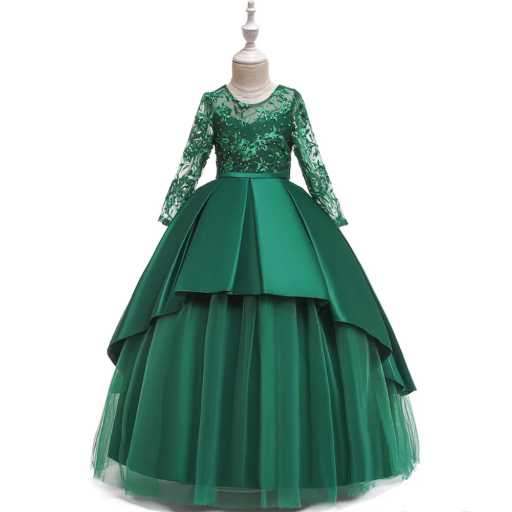 

Lovely Puffy Ball Gown Kids Prom Pageant Dresses Long Green Princess Children Birthday Party Dresses