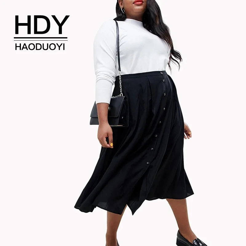 Юбка HDY Haoduoyi однотонная с контрастными пуговицами 2019 | Женская одежда
