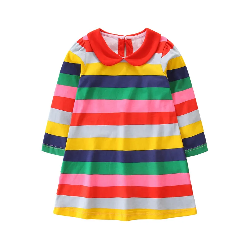 Brand New long sleeve kids dresses for girls autumn spring wear stripe princess party cotton collar children dress girl | Детская одежда