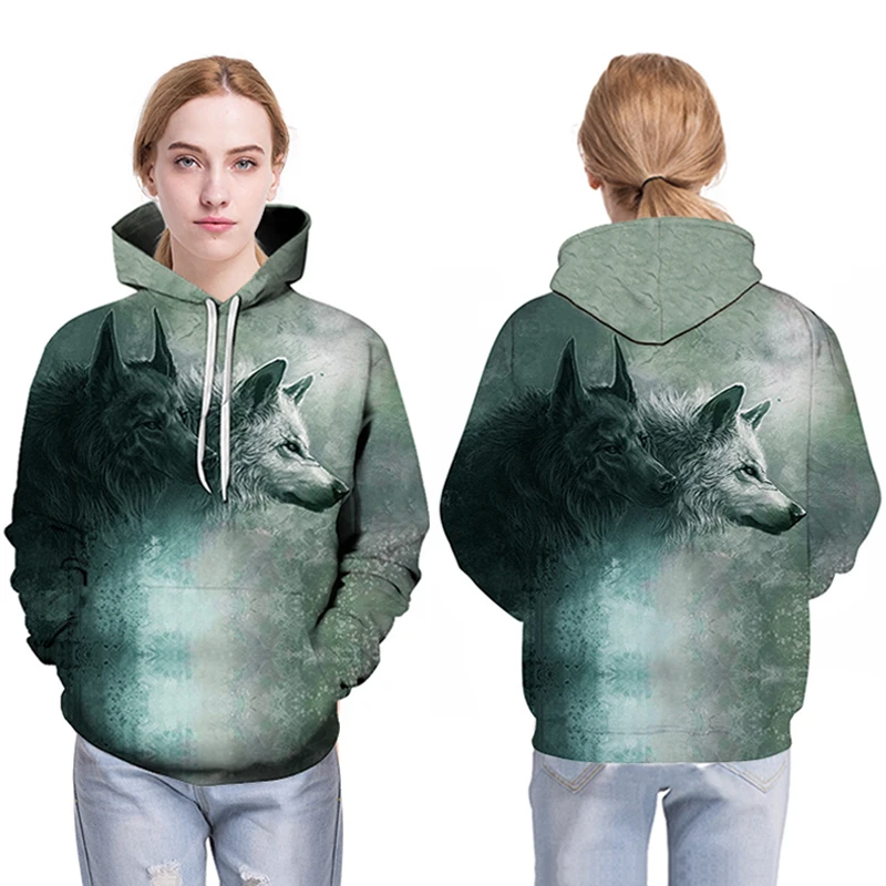 

Толстовка Мужская/женская с капюшоном и принтом волка