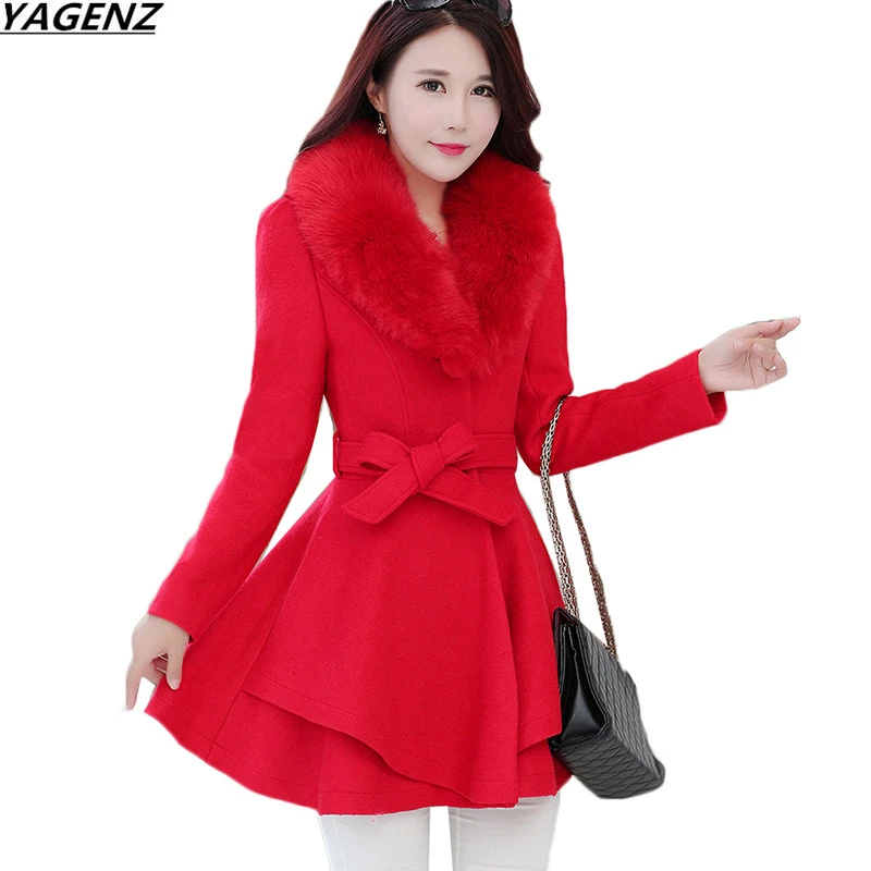 Зимнее женское пальто 2017 новое модное тонкое шерстяное с большим меховым