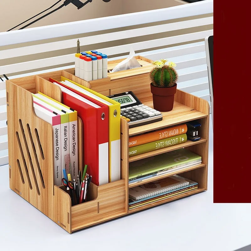 Large Multi-Function DIY Desk Storage Racks Office Supplies File Documents Organizer Shelf Multi-Layer Wooden Bookshelf | Дом и сад