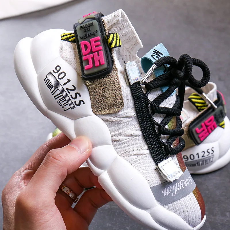 2019 Boys Girls Trendy Sneakers Baby/Toddler/Little/Big Kid Lace-Up Back Buckle Trainers Children School Casual Breathable Shoes | Детская