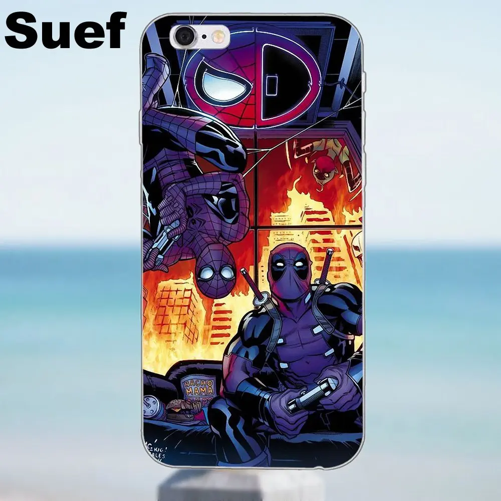 Юмористический Человек паук Дэдпул для iPhone X 4 4S 5 5S 5C SE 6 6S 7 8 Plus Samsung Galaxy A3 A5 J1 J3 J5 J7 2016