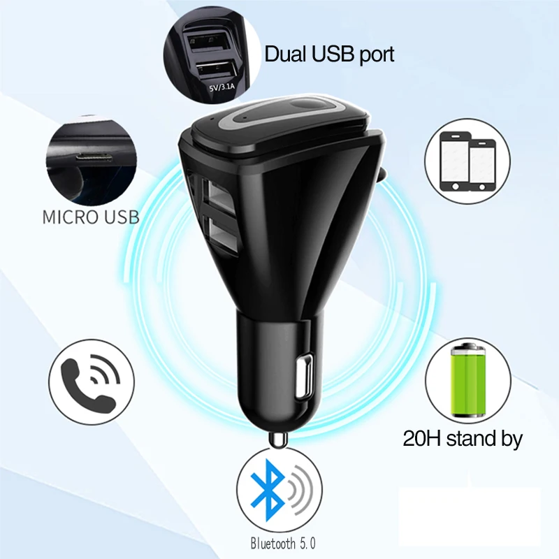 Ainina 2 в 1 5 В 3.1A USB Автомобильное зарядное устройство bluetooth беспроводные наушники двойной зарядное устройство USB Беспроводные стереонаушники