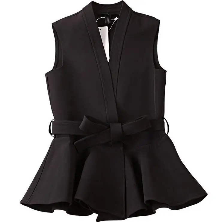 2017 новая коллекция весна и осень женская куртка с поясом оборками жилет Жилет