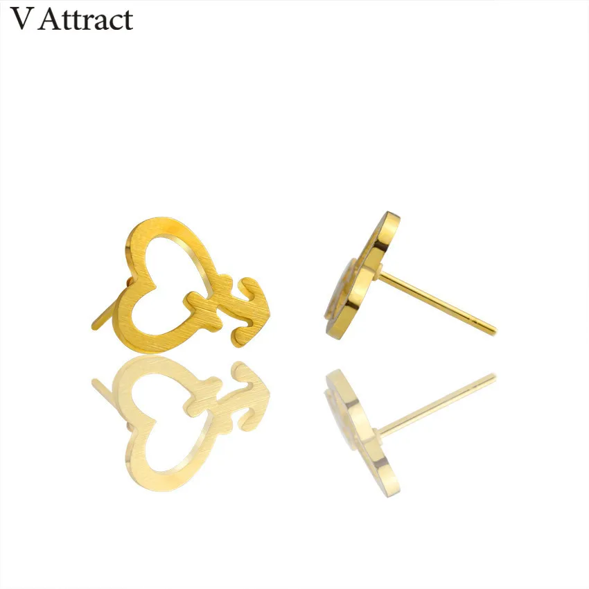 V привлечь Нержавеющая сталь сердце Серьги гвоздики Свадебные украшения цвета: