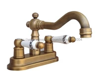 antique brass basin faucet dual hole brass faucet vanity vessel sinks mixer cold and hot water tap deck mount nnf327