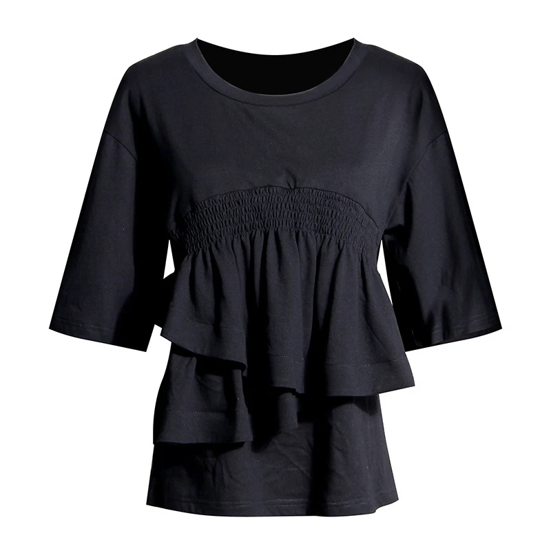 

CHICEVER Casual Hem Irregular T Shirt Top Female O Neck Half Sleeve Ruffles Clothing For Women Fashion New Summer 2020