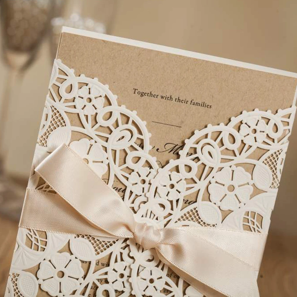 100 шт. свадебные приглашения WISHMADE с лазерной резкой полыми цветами