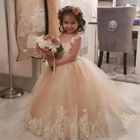 formal kids champagne flower girls dresses applique lace child birthday first communion dresses gowns