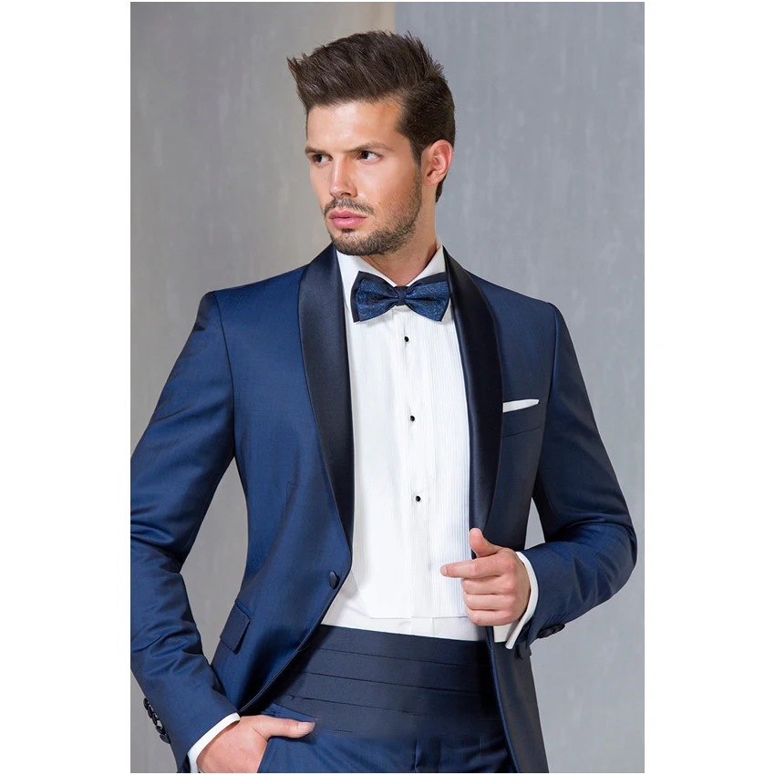 Anna Magnan Bespoke Mens Blue Slim Fit Formal Wedding Party Prom Suits Smoking Anzug Tuxedos Groomsmen Free Shipping | Свадьбы и