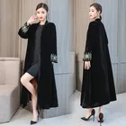 Женский кардиган с вышивкой, Черное длинное пальто-ветровка, верхняя одежда, весна-осень, X603, 2022