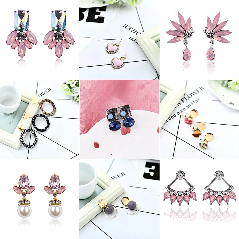 

LUBOV Multiple Colorful Crystal Stone Stud Earrings Girls' Gift Rhinestone Inlaid Metal Piercing Earrings Trendy Women Jewelry