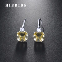 hibride new design brilliant square yellow cubic zircon dangle drop earrings for women birdal accessories jewelry gift e 916