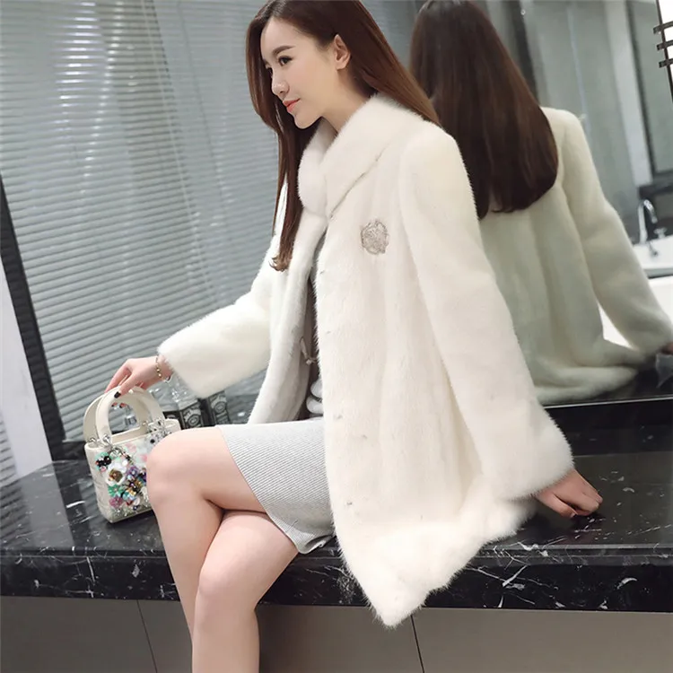 white 8429 Модная зимняя женская куртка из искусственного меха, пальто из меха норки, женская тонкая верхняя одежда, пальто chaqueta mujer manteau femme hiver - Цвет: white 8429