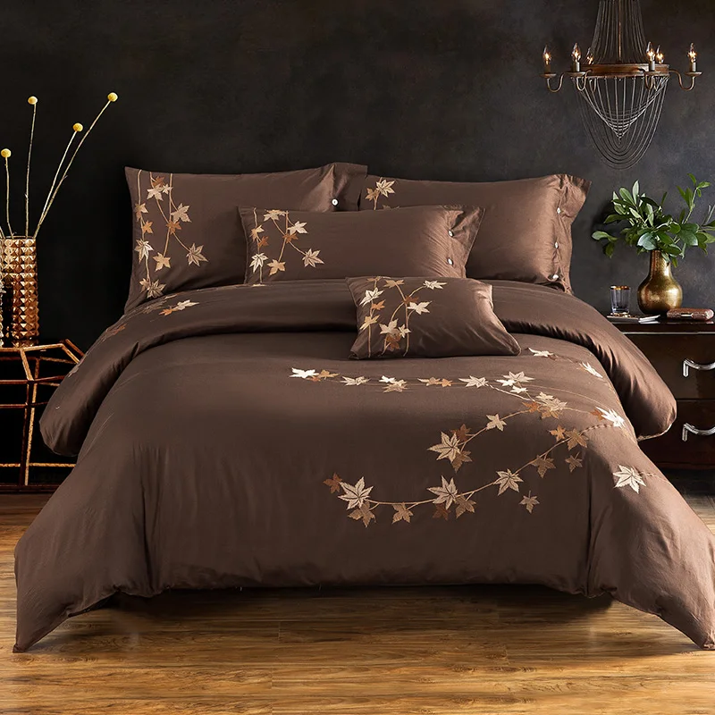 Комплект постельного белья из шелка и хлопка с вышивкой 4 шт.|sheet set|bed setbedding set |