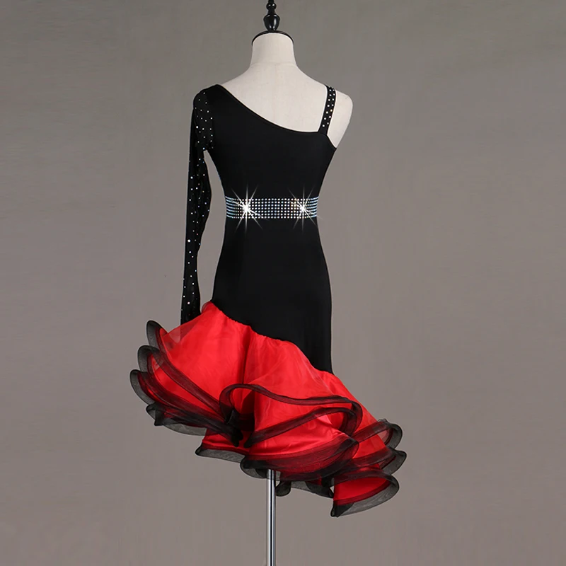 Женское платье для латинских танцев из спандекса и органзы со стразами с одним