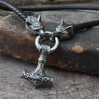 men stainless steel necklace viking wolf head with thors hammer mjolnir necklace pendan norse talisman ethnic jewelry
