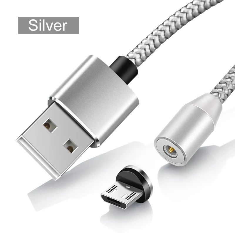 Sliver Type C 1 метр магнитное зарядное устройство Micro usb type-C Быстрый зарядный кабель Светодиодный индикатор для телефонов Android huawei Xiaomi круглый разъем 360 ° - Цвет: Sliver Type C