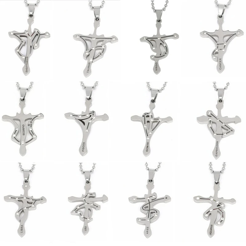 

Нержавеющая сталь 12 подвеска созвездия со стразами для мужчин ожерелье Модные ювелирные изделия