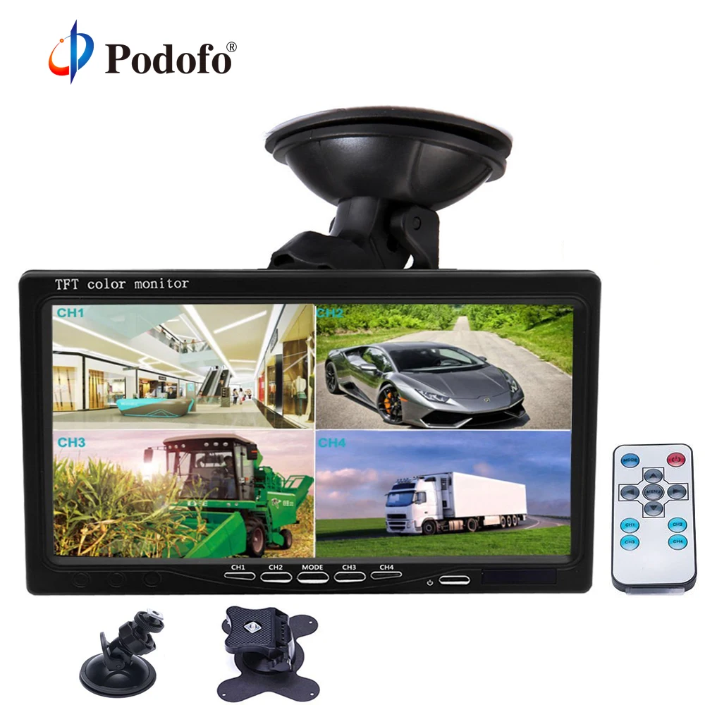Podofo " Сплит-экран Quad Monitor 4CH видео вход PC аудио лобовое стекло стиль парковки приборной панели автомобиля заднего вида камеры автомобиля-Стайлинг