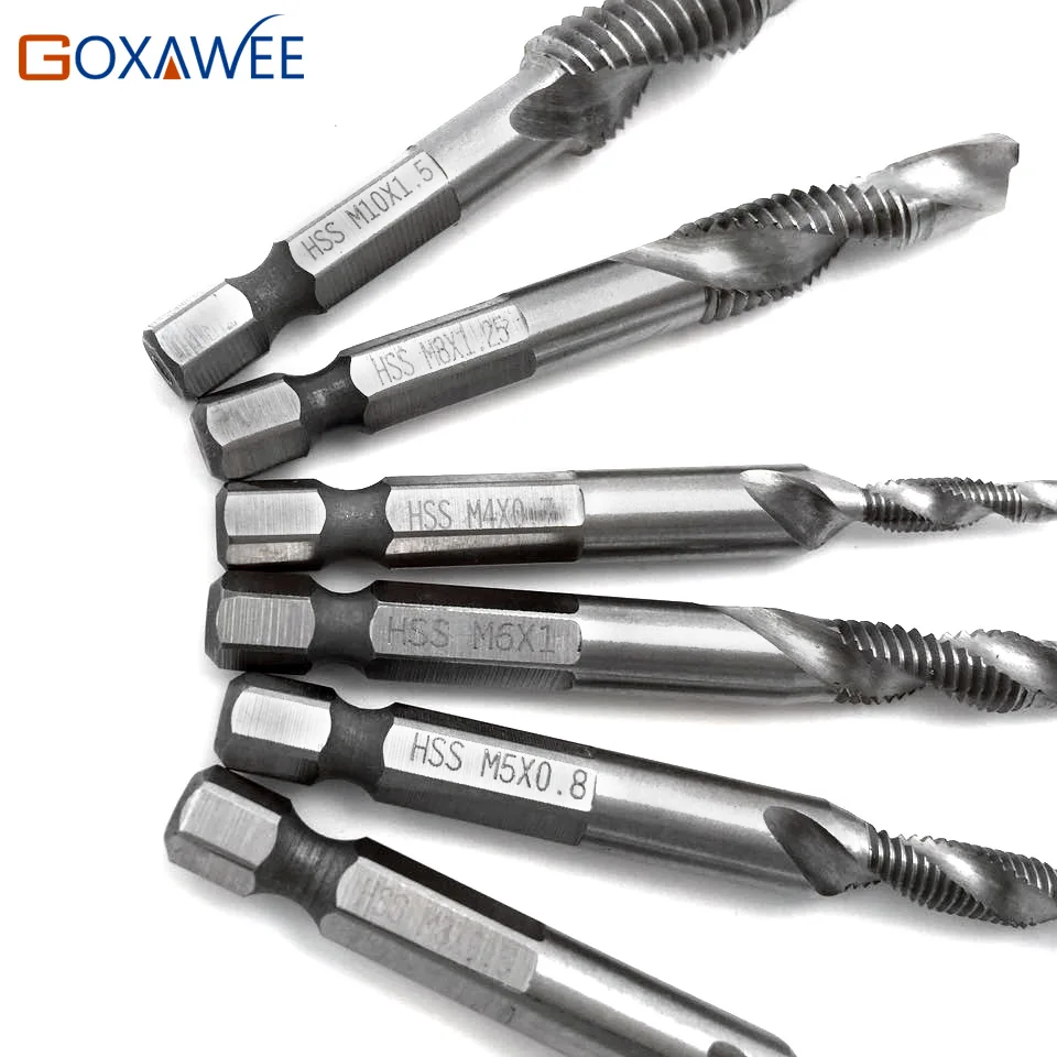 GOXAWEE 1/4 ''hex HSS высокая Скорость Сталь нить спираль винтовой M3 M4 M5 M6 M8 M10 метрики
